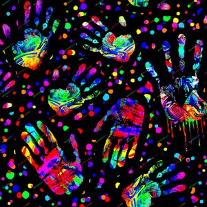 Rainbow Neon Painted Handprint Seamless Digital Paper Background - Vibrant Rainbow Graffiti Paint - Digital Download Files