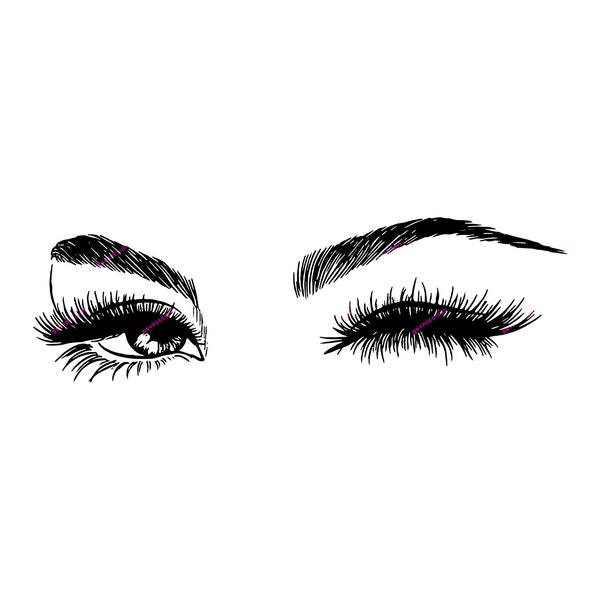 Augenzwinkernde Wimpern SVG + PNG - Hand Drawn Lash Wink Illustration - Digital Download Files