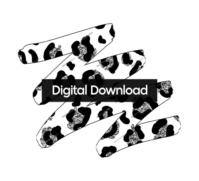 May include: Digital download graphic featuring a black and white animal print with silver glitter accents. The graphic is in the shape of a zig-zag.
