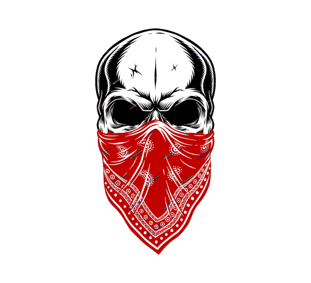 Skull Bandana SVG PNG Graphic Hand Drawn Skull Illustration Sublimation