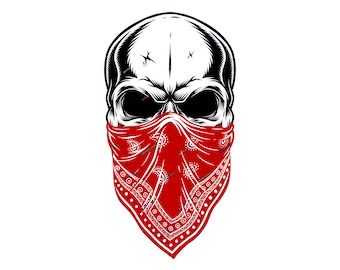Skull Bandana SVG + PNG Graphic - Hand Drawn Skull Illustration Sublimation Design - Digital Download Files