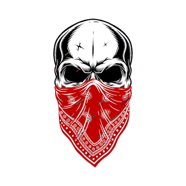 Skull Bandana SVG + PNG Graphic - Hand Drawn Skull Illustration Sublimation Design - Digital Download Files