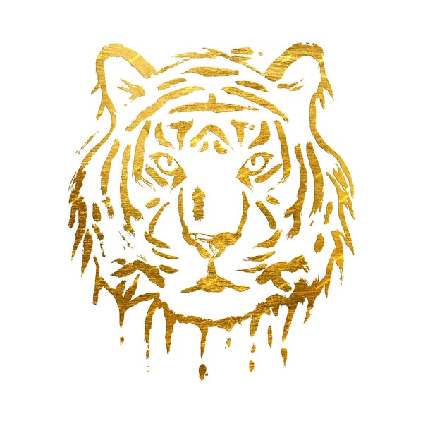 Dripping Gold Lion PNG Graphic - Black and Gold Lion Outline Digital Art Print - Digital Download Files