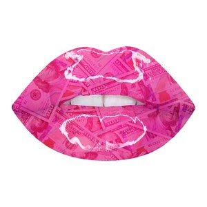 Pink Money Lips PNG Graphic - Luscious Lips Digital Art Print - Money Pattern Overlay Design - Digital Download File