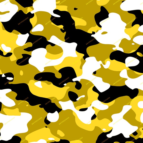 Yellow Camouflage Seamless Background Pattern - Military Camo Digital Paper PNG - Digital Download Files