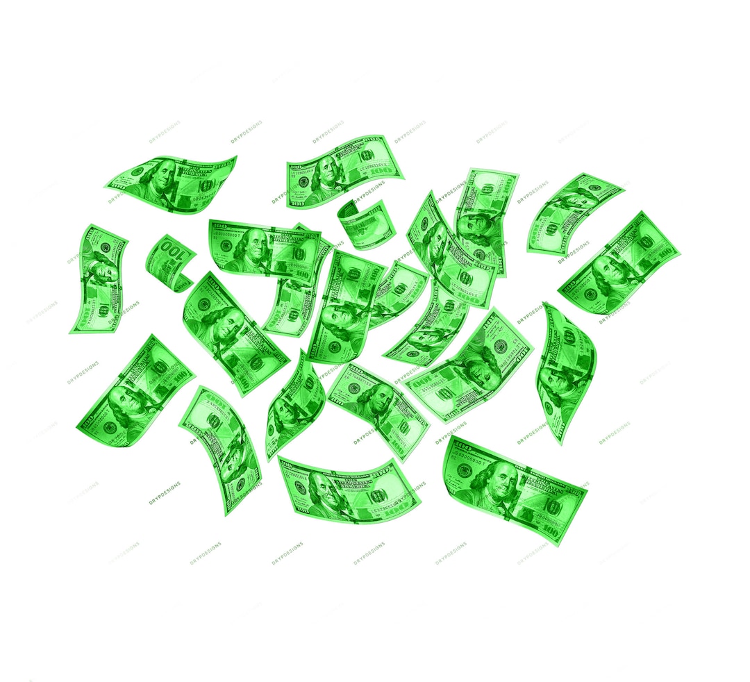 Money Raining Sticker Raining Green Money 100 Dollar Bills PNG Graphic Overlay - Falling ...