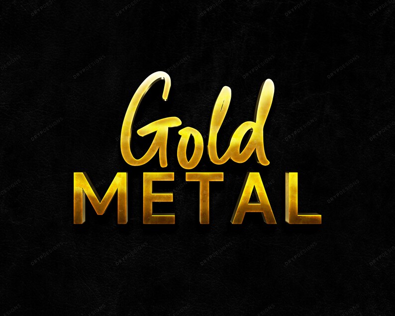 May include: Gold text on a black background with the words "Gold Metal".