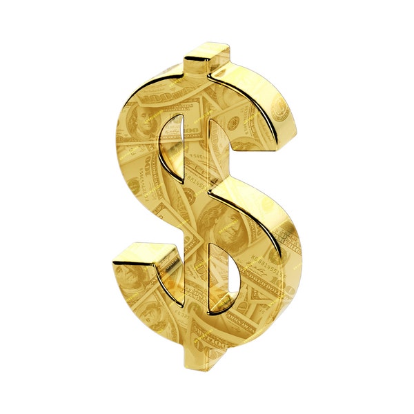 Gold Money Sign PNG Graphic - Shiny Gold Cash Symbol - Digital Art Print - Instant Digital Download Files