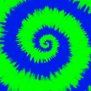 May include: A green and blue tie-dye pattern with a spiral design.