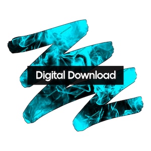 May include: Digital download graphic with a blue and black abstract design. The design is made up of swirling lines and shapes that resemble smoke.