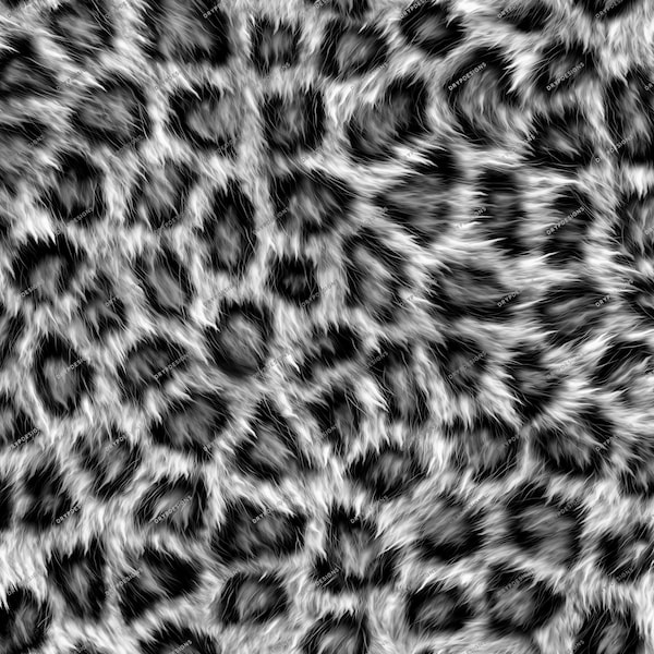 Realistic Black + White Snow Leopard Print Seamless Digital Paper Background Texture - Soft Faux Fur PNG - Instant Digital Download Files