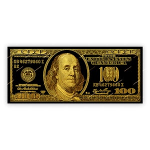 Grafica PNG banconota da 100 dollari nera + oro - Stampa denaro oro - File di download digitale istantaneo
