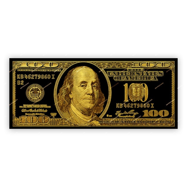 Black + Gold 100 Dollar Bill PNG Graphic - Gold Money Print - Instant Digital Download Files