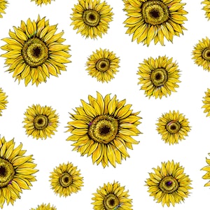 Seamless Sunflower Pattern - Pretty Hand Drawn Sunflower Digital Paper Background PNG Transparent - Digital Download Files