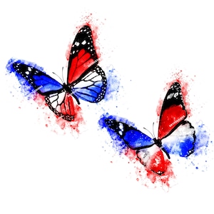 Pacchetto grafico PNG farfalla acquerello rosso + bianco + blu - clipart farfalla patriottica trasparente - file di download digitale