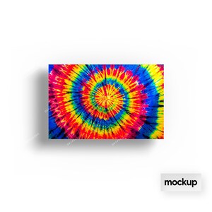 May include: A colorful tie-dye pattern in shades of red, yellow, blue, and green. The pattern is a spiral design with a white center.