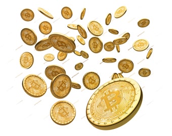 Falling Gold Bitcoin Overlay PNG Graphic - Gold Cryptocurrency Transparent PNG Overlay - Instant Digital Download