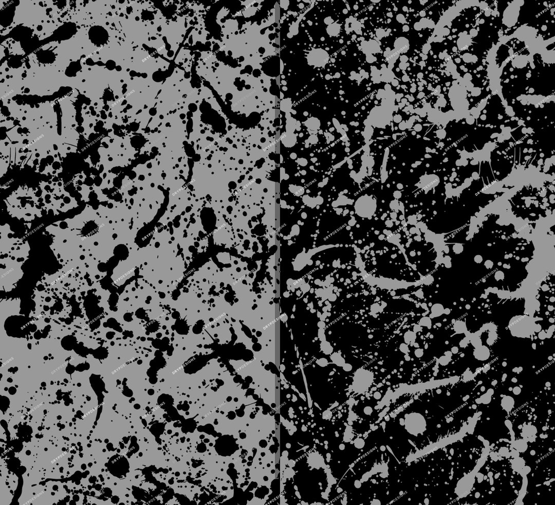 Gray + Black Paint Splatter Seamless Digital Paper Background - Paint