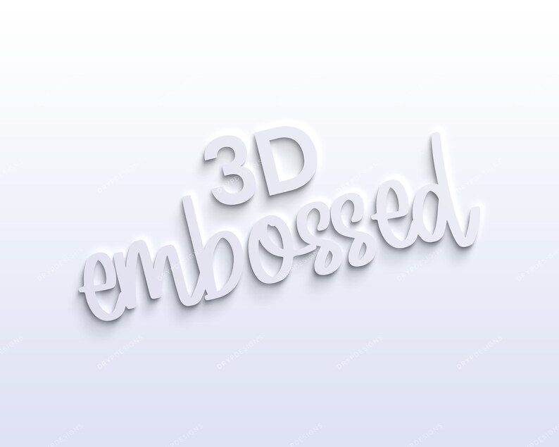 May include: White 3D text that reads "3D embossed" on a white background.