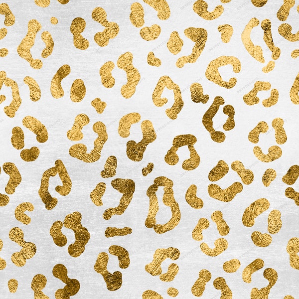 White + Gold Shimmer Leopard Print Seamless Pattern - Luxurious Animal Print Digital Paper - Digital Download Files