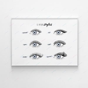 Eyelash Extension Style Chart Digital Art Print - Esthetician Lash Artist Branding - Printable Wall Art PNG Graphic - Digital Download Files