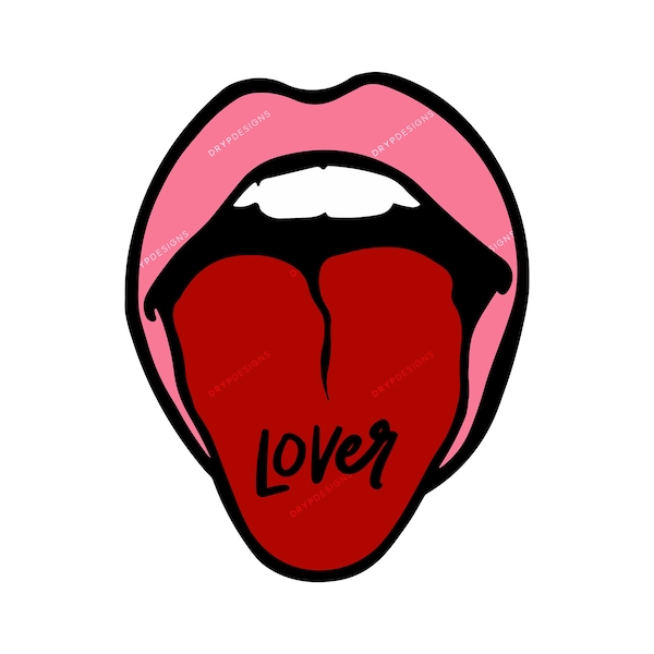 Pink Lips Tongue Out Lover Lips PNG Graphic - Lover Tongue Tat Lip Design - Transparent Digital Download File