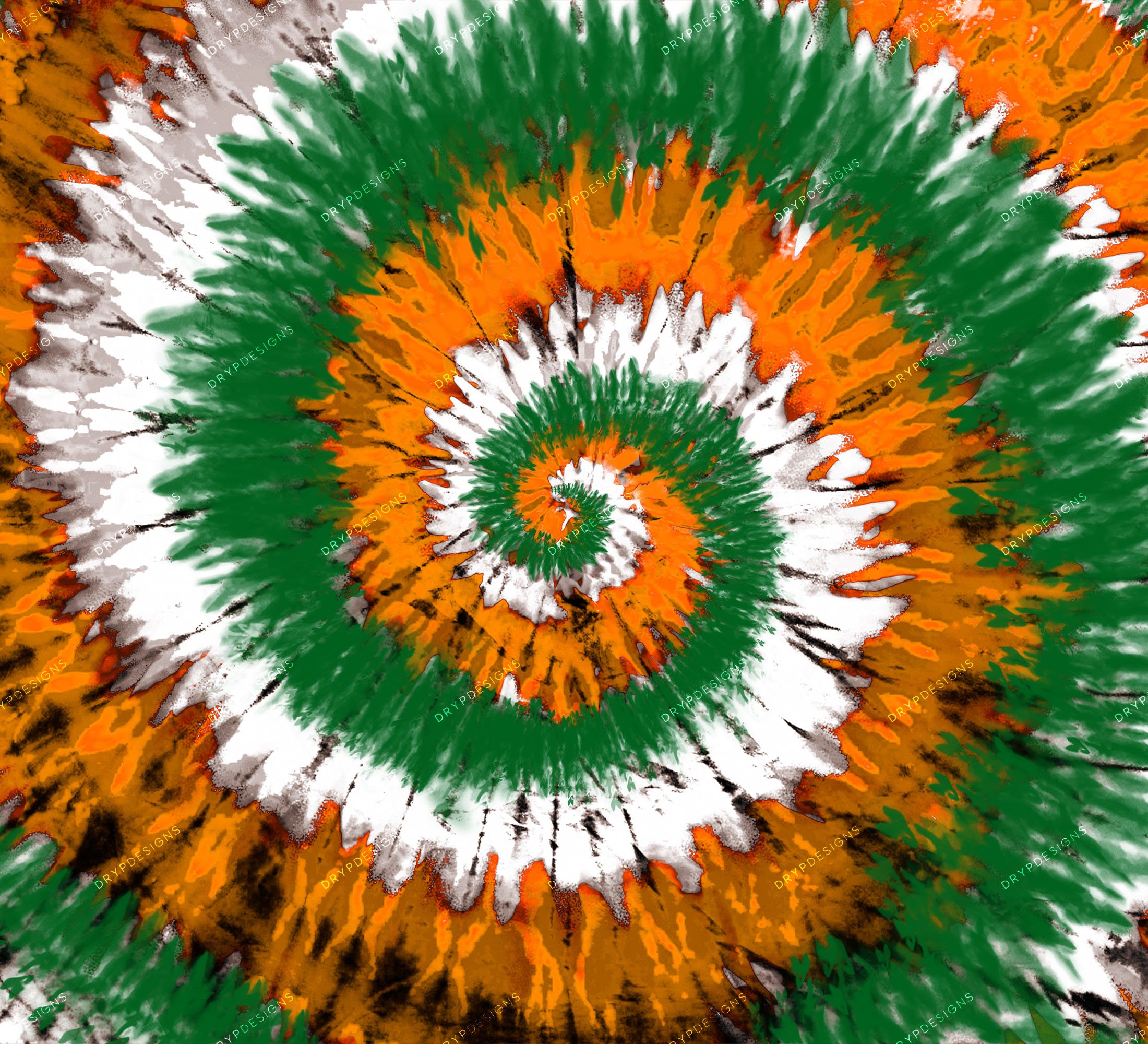 Green Spiral Texture. Tie Dye Print Design. Military Circular