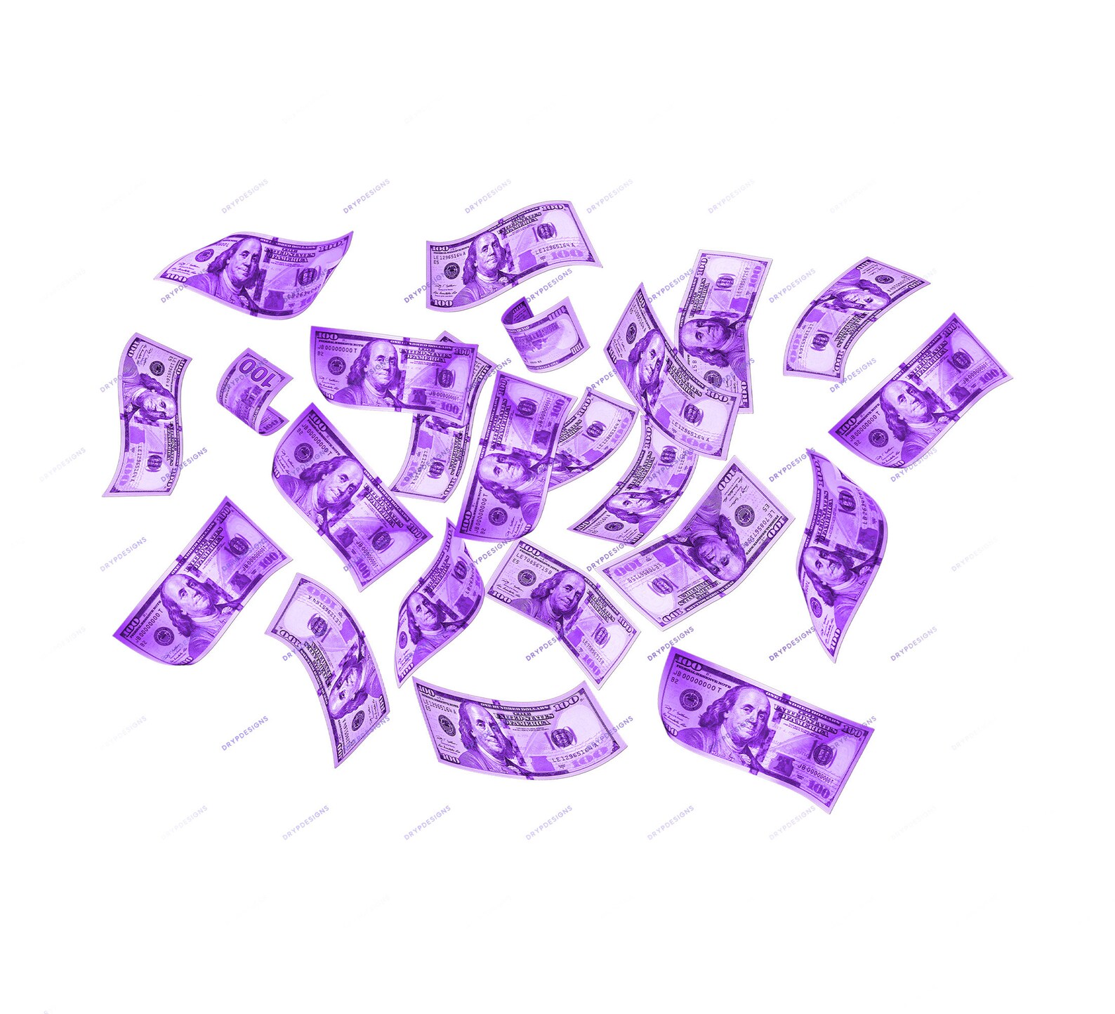 Raining Purple Money 100 Dollar Bills PNG Graphic Overlay - Falling ...
