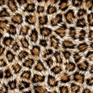 May include: A seamless pattern of brown, black, and white fur with a leopard print design.