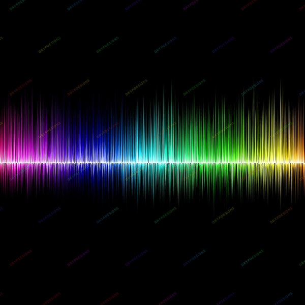 Rainbow Neon Glow Sound Wave Seamless Background - Vibrant Neon on Black PNG - Digital Download Files