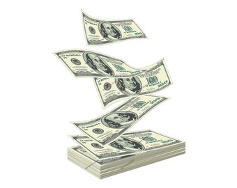100 dolarów spadających na stos pieniędzy PNG - Raining Money Transparent Digital Download File