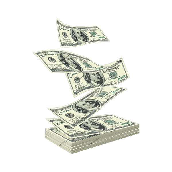 100 Dollar Bills Falling Into Money Stack PNG - Raining Money Transparent Digital Download File