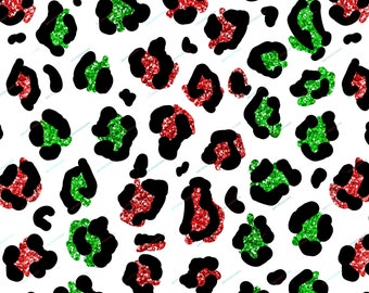 Red + Green Glitter Leopard Print PNG - Seamless Leopard Pattern Overlay - Xmas Cheetah Print - Transparent PNG Digital Download Files