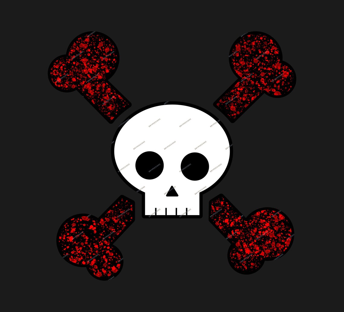 Blood Splatter Skull Bones PNG + SVG Graphic - Red Paint Splatter Skull ...