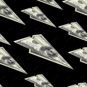 Money Paper Airplanes Seamless Background Pattern - 100 Dollars Bills Cash Money Digital Paper - PNG Instant Digital Download Files