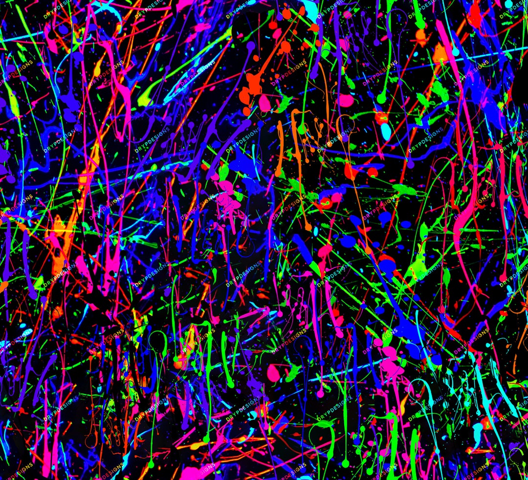 Rainbow Neon Paint Splatter Seamless Digital Paper Background Texture