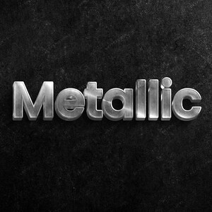 May include: Metallic text on a dark gray background. The word "Metallic" is written in a bold, 3D style font.