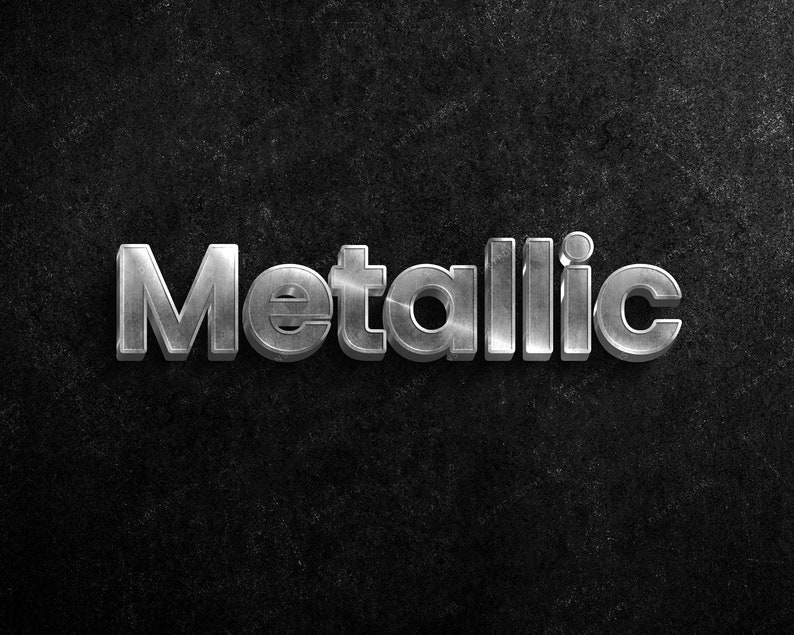 May include: Metallic text on a dark gray background. The word "Metallic" is written in a bold, 3D style font.