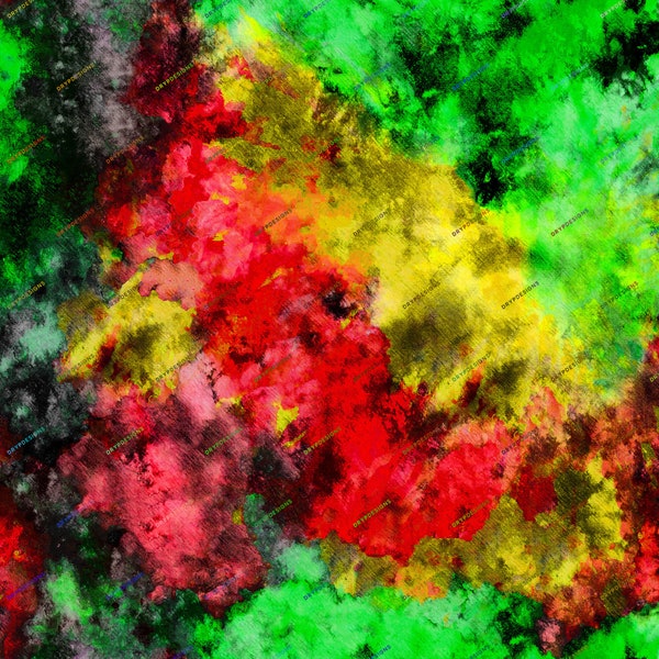 Rasta Tiedye Watercolor Seamless Digital Background - Vibrant Red Green Yellow Black Blended Wallpaper - Digital Download Files