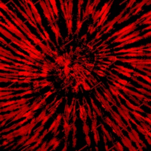 Op de afbeelding: Rood en zwart tie-dye patroon met een cirkelvormig ontwerp. Het patroon is gemaakt met een draaiende effect, waardoor een psychedelische look ontstaat.