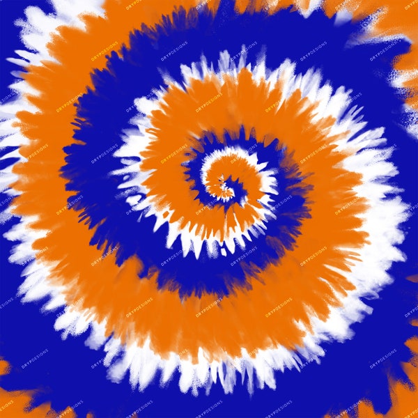 Blue + Orange + White Tiedye Swirl Digital Paper Background Pattern - Digital Download Files