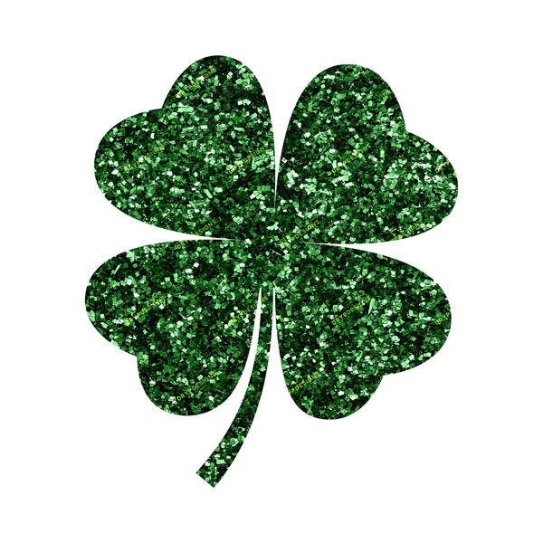 Green Glitter Shamrock Four Leaf Clover PNG Graphic - Green Glitter Texture - Transparent PNG - Digital Download File