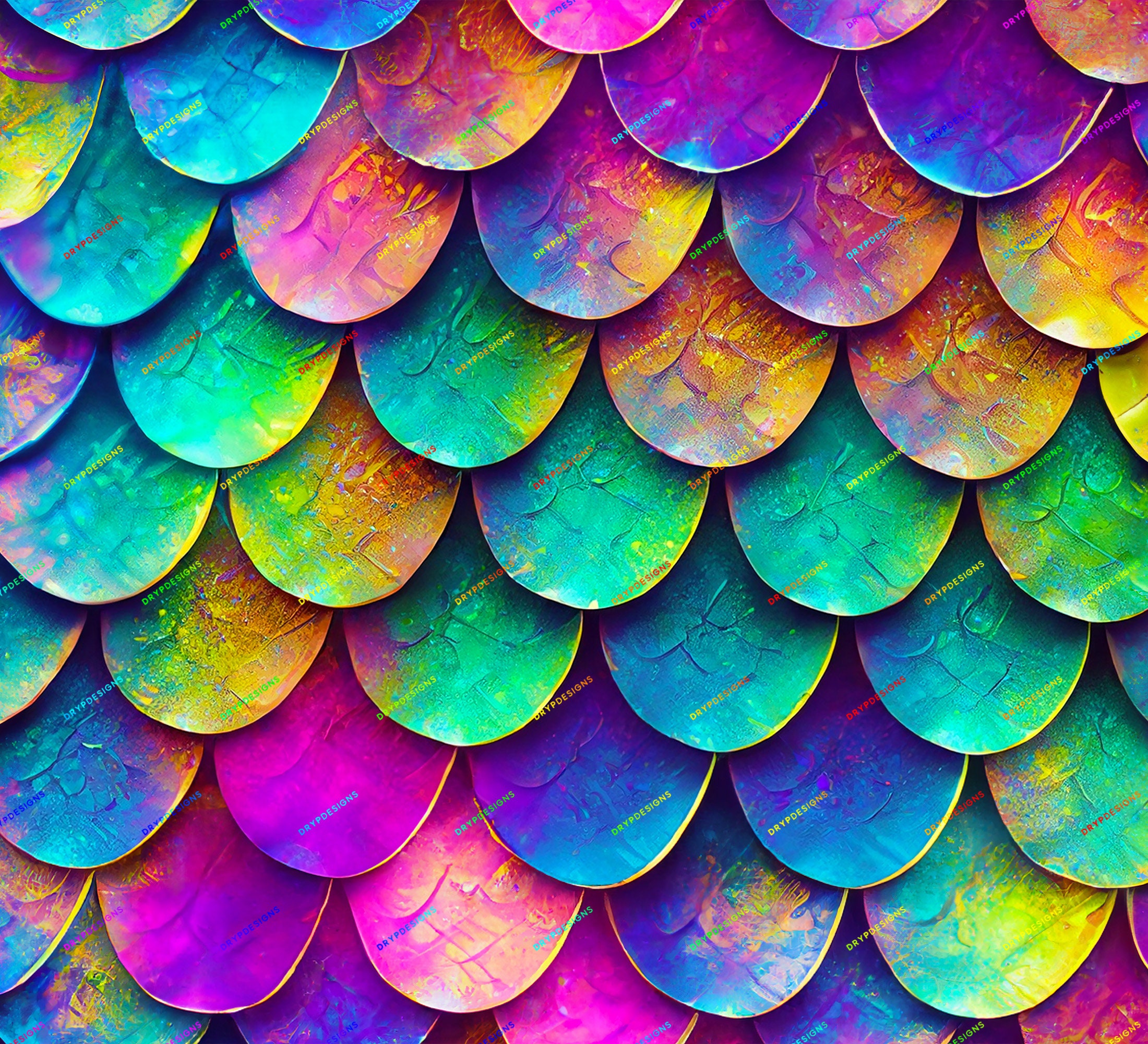 Rainbow Mermaid Scales Seamless Digital Paper Background - Vibrant Fantasy Wallpaper PNG - Instant Digital Download Files
