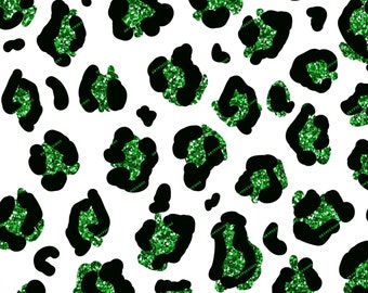 Green Glitter Leopard Print PNG - Seamless Leopard Pattern Overlay - Green Glitter Texture - Transparent PNG - Digital Download File