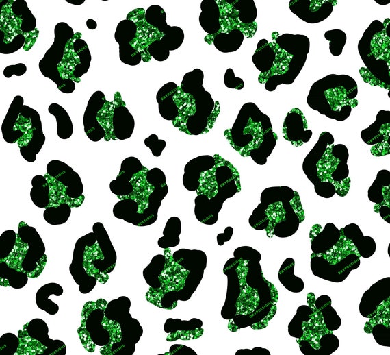 Green Glitter Leopard Print PNG Seamless Leopard Pattern Overlay