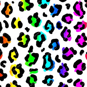 Coloré Neon Rainbow Leopard Print PNG Seamless Pattern - Fichier de téléchargement numérique PNG transparent