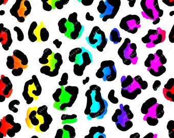 Colorful Neon Rainbow Leopard Print PNG Seamless Pattern - Transparent PNG Digital Download File
