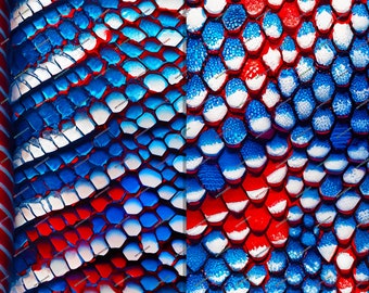 Red + White + Blue Reptile Snakeskin Seamless Background