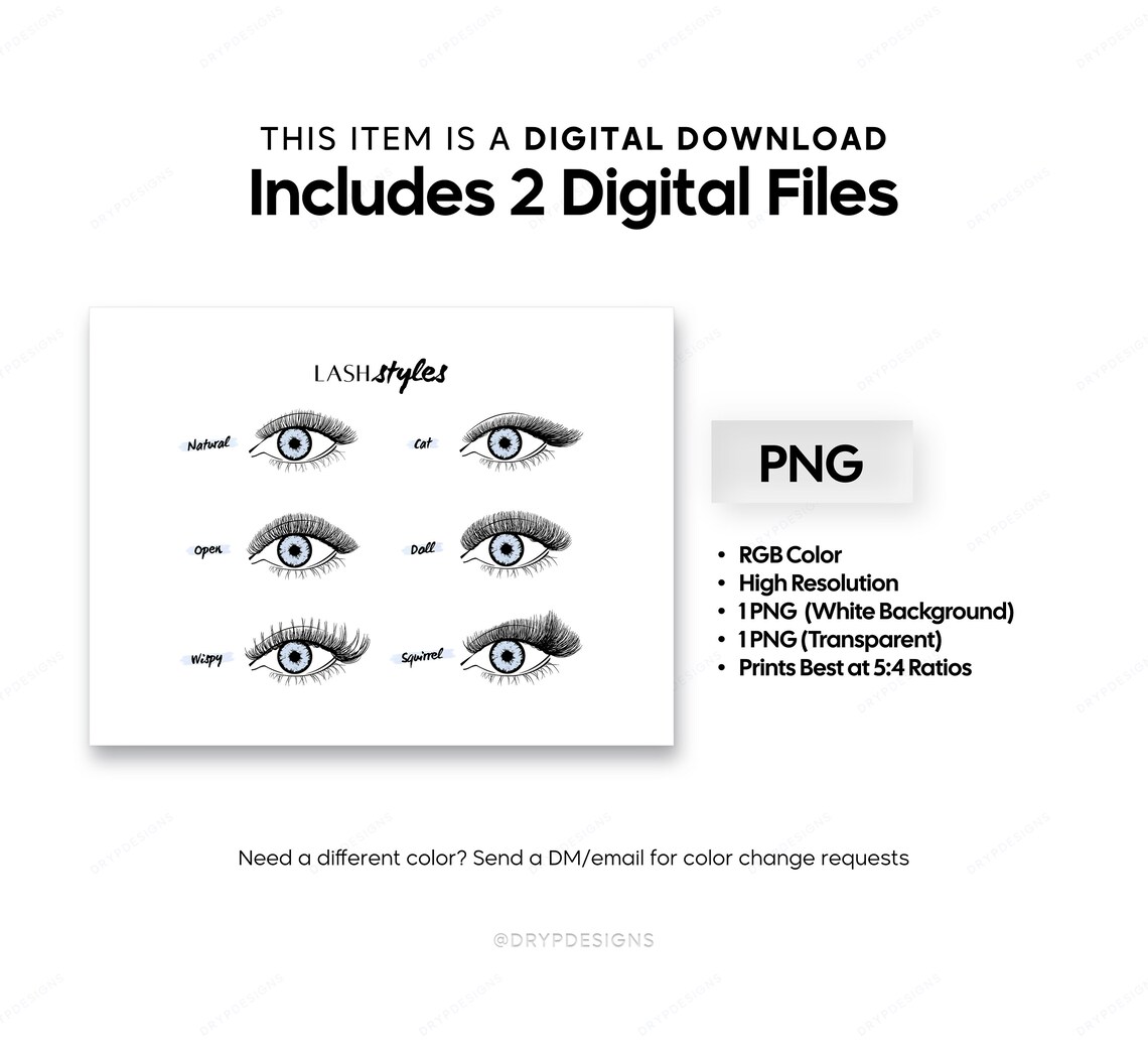 Eyelash Extension Style Chart Digital Art Print Esthetician - Etsy