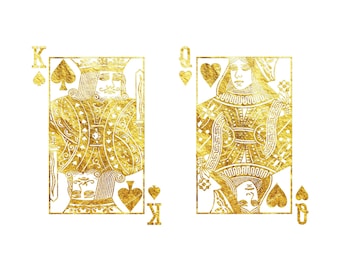 Gold King of Spades - Queen of Hearts Face Card PNG - Digital Art Print Playing Cards Graphic Bundle - Digital Download Files